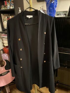 Laura Black Long Blazer with Gold Buttons